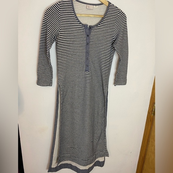 Anthropologie Postmark Striped Cotton Linen Henley Midi Tunic - Picture 2 of 11